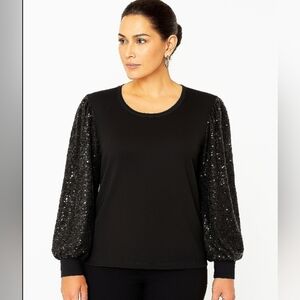 Torrid Knit Sequin Sleeve Top Black   18